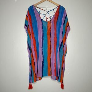 Palisades Beach Club Womens Coverup‎ XL/XXL Blue Red Stripes Vacation Resort